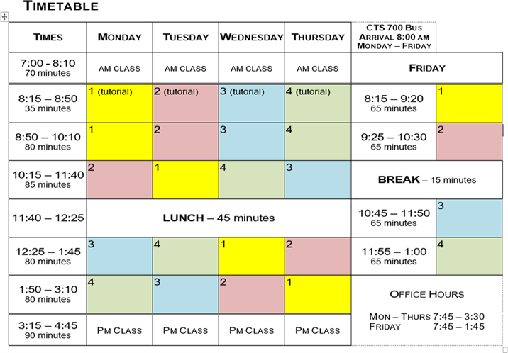 Timetable